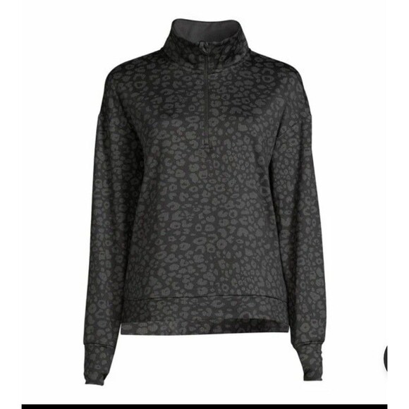 Avia Women's Fleece Lined Black & Gray Leopard Print Quarter Zip Pullover Size M - Picture 3 of 4